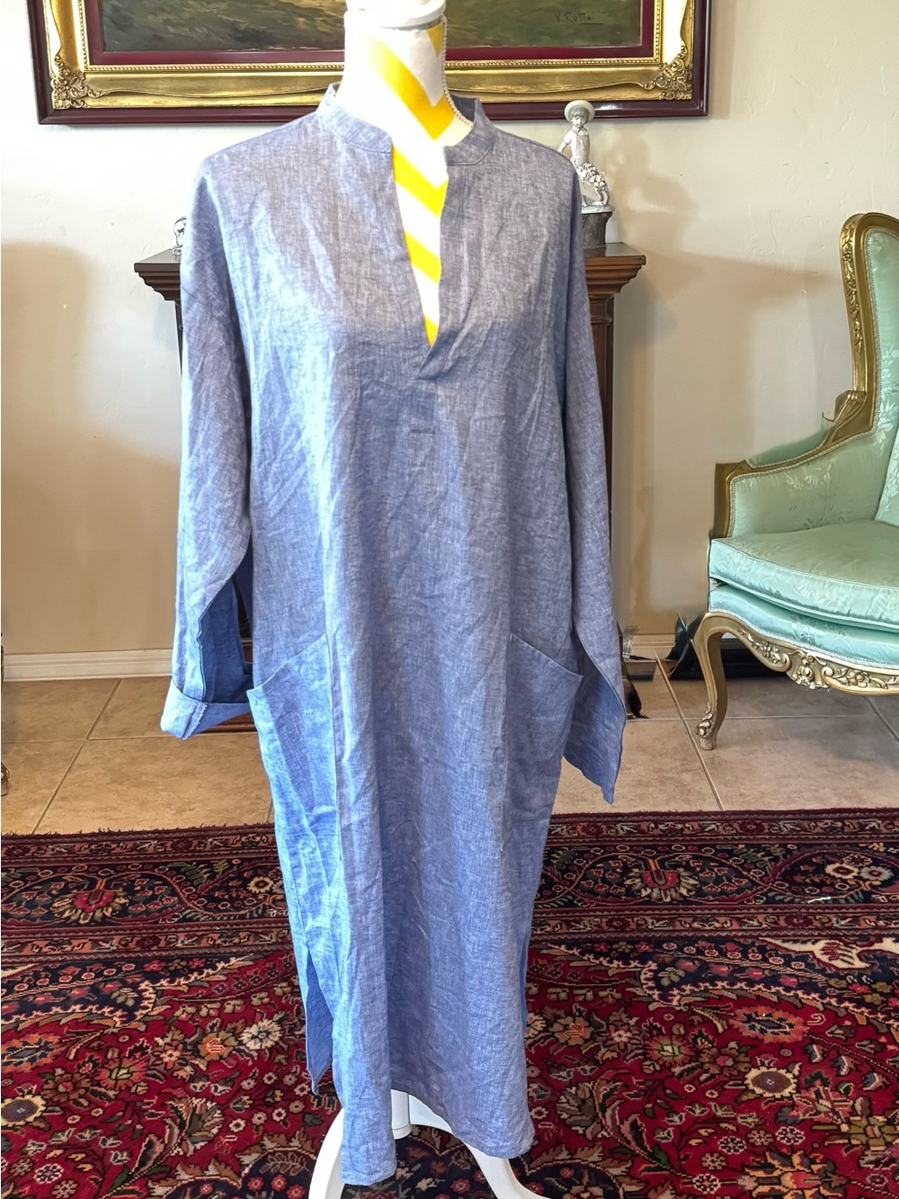 NWT Frette Linen Cotton Blend Tunic Midi Dress Sz S/M